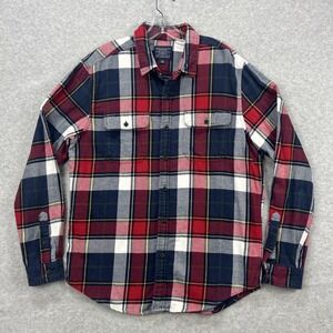American Eagle Flannel Shirt Mens Large‎ Blue Red Plaid Flap Pocket Lumberjack